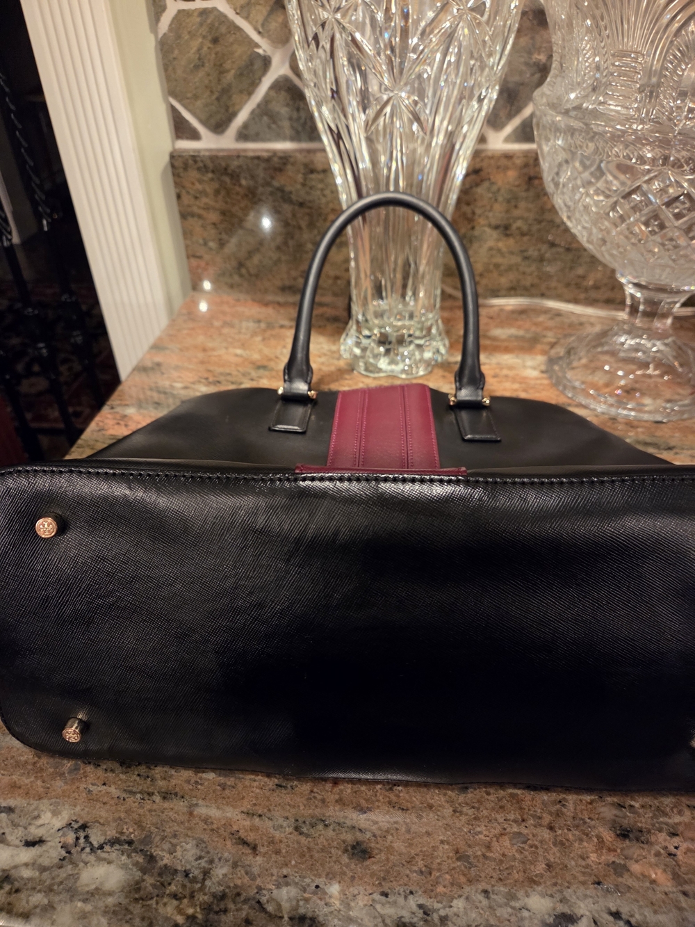Tory Burch Black & Burgundy Leather Satchel with Matching Wallet - Picture 7 of 13
